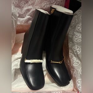 NEW IN BOX Tory Burch Black Ankle Booties with Gold Accent